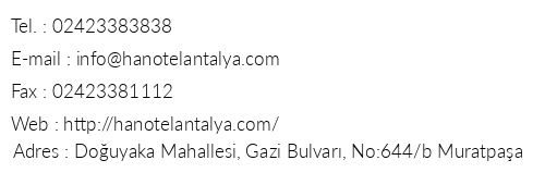 Han Otel Antalya telefon numaralar, faks, e-mail, posta adresi ve iletiim bilgileri